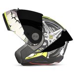 Steelbird SBA-8 Crazy Wheel ISI Certified Flip-Up Helmet for Men and Women (Medium 580 MM, Matt Black Neon with Smoke Visor)