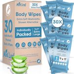 MintLeaf XL Deodorizing Body Wipes with Vitamin E Aloe Scent 9x11 | 30 Individually Packaged Thick Cleansing Natural Adult Shower Wipes | Hypoallergenic Washcloths Incontinence Camping Travel Gym