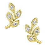 Peora American Diamond Studded Gold Plated Leaf Shape Stud Earrings Fashion Stylish Jewellry Gift For Girls & Women (PX8E71G)