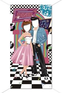 WADORN 50s Disco Dance Photo Door Banner Backdrop Decor, Large Fabric Photo Background Prop Face Photography Hanging Banner Decor Rope Disco Party Night Vintage Games Favor Supplies, 180x90cm