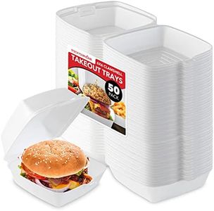 Stock Your Home 6x6 Clamshell Take Out Boxes (50 Pack) Small 1-Compartment Foam Food Containers Disposable Lunch Container, Restaurant Togo Trays with Hinged Lids for Takeout, Carryout, and Meal-Prep