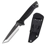 KHU Fixed Blade Knife Tactical, Hunting Knife Survival Knife 420HC Steel Nylon Plastic Handle, Outdoor Hunting Camping Accessories Camping Gear With Kydex Sheath (Black-03A)