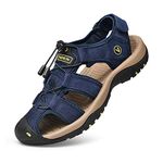 Sports Outdoor Sandals Summer Men's Beach Shoes Closed-Toe Shoes Leather Casual Trekking Walking Hiking Touch Close Strap Sandals for Men Blue UK10