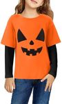 Arshiner Shirts Girls Girls Halloween Shirt Long Sleeve Kids Pumpkin Tops Graphic Patchwork Top Tee Halloween Pumpkin 9-10 Years