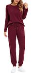Jhsnjnr Womens Crewneck Long Sleeve Pyjamas 2 Piece Matching Pjs Nightwear Lounge Wear Set Wine Red
