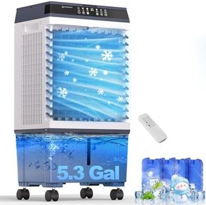 SUNGDOGIN Swamp Cooler Air Conditioner,1800CFM Portable Evaporative Air Cooler,Cooling Fan for Room Garage Patio,5.3 Gal Water Tank,3 Speeds,4 Ice Boxes,12H Timer,Remote,32inch
