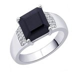 PeenZone Black 92.5 Sterling Silver Square Stone Ring for Men and Women