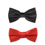 Bureaucrat Satin Bow Tie Bowtie for Men (Pack of 2-Red/Black)