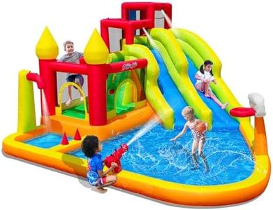 MIRUNAIR Inflatable Water Slide, Castle Bounce House with Slides, Bounce Water Prak with Air Blower, Splash Pool, Water Cannon, Climbing Wall, Outdoor Backyard Water Park for Kids