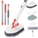 Roxanex 4-in-1 Bathroom Tub Tile Scrubber with 130cm Long Handle, 2-in-1 Window Squeegee Cleaner, 3 Scrubbing Brush, Upgraded Shower Cleaning Brush for Bathtub Floor Wall Baseboard