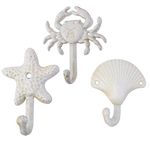 Anmei Starfish Seashell Crab Cast Iron Decorative Wall Hooks Hooks Wall Hangers for Coat Towel Hooks Robe Key Hat Clothes Nautical Ocean Series Wall Decorations Ornaments 3 pcs