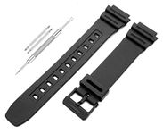 LineOn 18mm Resin Watch Strap (Black) Compatible With CASIO AE-1200WH, AE-1300WH, F-108WH, W216H with Tools and Pins (Include)