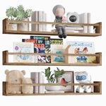 Fixwal Nursery Book Shelves for Kids Rooms, 23.6 Inch Floating Bookshelves for Wall Set of 3, Baby Nursery Decor, Solid Wood Wall Mounted Shelves for Books (Brown)