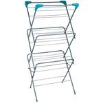 Beldray LA050397EU 3-Tier Clothes Airer – Collapsible Indoor Drying Rack, Foldable Clothes Horse, 15 M Drying Space and Four Side Wings, Standing Laundry Dryer, Easy to Assemble Towel Rack, Turquoise