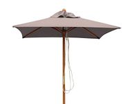 Jati Umbra 1.5m Small Wooden Patio Parasol with Cover (Taupe) - Square | Single-Pulley | 2-Part Pole