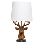 Simple Designs LT1095-CPR Woodland 17.25" Tall Rustic Antler Copper Deer Bedside Table Desk Lamp w Tapered White Fabric Shade for Décor, Cabin, Lodge, Mancave, Novelty, Living Room, Bedroom, Entryway