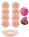 RIFNY Pasties Nipple Covers for Women, 4 Pairs Reusable Adhesive Round and Petals Gel Silicone Nippleless Pasties with Case,Travel Essentials Nude