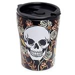 Puckator Skulls & Roses Reusable Stainless Steel Hot & Cold Thermal Insulated Food & Drink Cup 300ml - Thermos Travel Mug - Tumbler with Straw and Lid - Insulated Bubba Cup - Thermal Drink Bottle