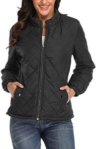 PEIQI Quilted Jacket for Women Outwear Puffer Zip-up Stand Collar Padded Jacket Winter Coat with Pockets Black Medium