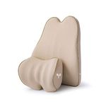 Grin Health C3 Back Cushion Lumbar Support For Car Seat Backrest & Neckrest Pillow Headrest Support- Back Rest For Back Pain Relief Neck Pillow Relieves Neck Pain, Combo Kit Beige - Memory Foam