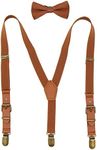 Kids Suspenders and Bow Tie Set Adjustable Elastic Y-back Tuxedo Suspender Braces with Brown Leather & Bronze Clips for Boys Girls Brown