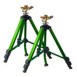 LIULO TOOL Impact Sprinkler on Tripod Base, 2 Pack Tripod Sprinklers with Brass Head, 360 Degree Large Area Irrigation with Extension Legs Flip Locks, Heavy Duty 3/4" Connector for Lawn Yard Garden