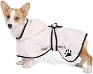 Personalized Dog Bathrobe Towel with Name and Paw - Super Absorbent Microfiber Dog Robes for After Bath - Dog Bath Robe for Small Dogs - Custom White Pet Bathrobe for Dogs