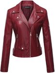 Tanming Women's Faux Leather Moto Biker Short Coat Jacket (WineRed-XL)
