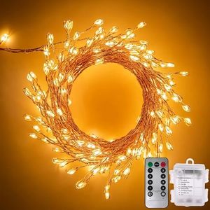 FRNYFREL Fairy Lights Battery Operated, 6M 200 Led with Remote Control, Waterproof Firecracker Starry String Lights for Ceiling Bedroom Wreath Window Wedding Christmas Tree Decoration, Warm White