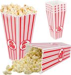 4 Pack Reusable Popcorn Containers, Classic Striped White & Red Plastic Holders Ideal for Family Movie Nights, Home Cinema Snack Boxes