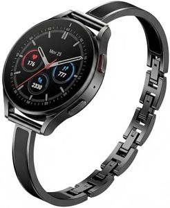 Mosonio 20mm Slim Elegant Band Compatible with Garmin Vivoactive 6/ 5/ 3/ 3 Music for Women, Dressy Metal Bands with Embedded Silicone Accents and Easy-adjust Link Clasps for Venu Sq 2/Venu 2 Plus/Forerunner 158/165/245/570(42mm) (Black + Black)