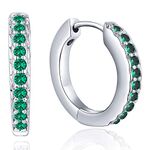 YL Huggie Earrings 925 Sterling Silver Hoop Earring 18K White Gold Plated Round Created Emerald Halo Jewelry