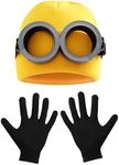 Nuolich 3Pcs Halloween Costume Accessories Steampunk Goggles Glasses Yellow Beanie Knit Hats Black Gloves Adults Cosplay Party Set for Minion