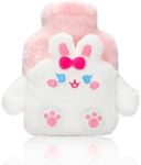 Rabbit Rubber Hot Water Bottle with Soft Removable Knit Outer Lid, Super Quality Classic Rubber Hot and Cold Water Bottle with Cute Image Hand Feet Warmer and Shoulder Pain Relief