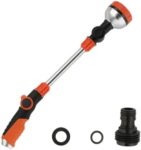 19" Gardening Watering Wand | 8 Spray Patterns & Thumb-Controlled Switch | 180° Rotating Long Nozzle| for Plants, Hanging Baskets and Shrubs, Pet Bathing, Wall Washing-Orange