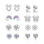 925 Sterling Silver Earrings，8 Pair Silver Studs Earrings for Women Hypoallergenic Kids Earrings Sterling Silver Stud Earrings for Teenage Girls Ages 3-18 Childrens Earrings Cubic Zirconia Stud Set