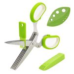 Herb Scissors, Multipurpose Kitchen Shears 5 Stainless Steel Blade with Safety Cover, Cleaning Comb and Herb Stripping Tool (Green)