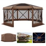 VEVOR Pop up Gazebo Screen Tent, 15 x 15 ft Large 8-Sided Camping Canopy Tent with Removable Top & Carry Bag, Quick-Set & Bite-Proof, Screen House Sun Shelter for 12-15 Persons Backyard Patio, Brown