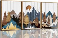 TOARTi Mountain Framed Canvas Wall Art Set,12x16in Country Woodcut Style Wall Decor,Forest Nature Wilderness Wall Painting,Modern Art Prints for Living Room Bedroom Farmhouse (3Pcs)