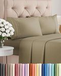 Queen Size 4 Piece Sheet Set - Comfy Breathable & Cooling Sheets - Hotel Luxury Bed Sheets for Women & Men - Deep Pockets, Easy-Fit, Extra Soft & Wrinkle Free Sheets - Khaki Oeko-Tex Bed Sheet Set