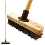 Deck Scrubber Brush with Handle - Wooden Pole Stiff Floor Broom Head Hard Bristle - For Cleaning Patio Decking & Garden Pathways By Newman and Cole (Unassembled, Pack of 1)