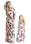 YMING Mom and Me Dresses Matching Crew Neck Dress Casual Floor Length Dress Pink Flowers 2 Years