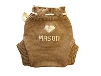 Personalized Merino Wool Baby Cloth Diaper Cover Soaker (S, Brown-Natural White)