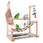 Natural Wood Bird Perches Stand for Small to Medium-Sized Birds, Living Playground for Birds, Parrot Playstand with Toys, Bird Gym Ladder Play Stand, Wood Perch with Bells, Feeder Cups, Tray