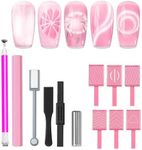 Modelones 12pcs Cat Eye Magnets for Nails, Cat Eye Nails Art Magnet Tools Cute Pink Series Cat Eye Magnet For Nails Flower Cylindrical Magnet For Women Nails Magnetic Nail Polish Magnets Tools