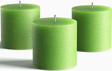 Set of 3 Pillar Candles 3" x 3" Unscented Handpoured Weddings, Home Decoration, Restaurants, Spa, Church Smokeless Cotton Wick - Green