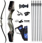 60'' Archery Recurve Bow Takedown Bow Hunting Bow and Arrow Set Adult Target Practice Competition Survival Longbow Right Hand 30-50lbs with 6pcs Fiberglass Arrows (45)