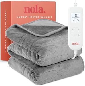 Nola Luxury Heated Blanket | Electric Blanket | Extra Large Heated Throw | Digital Remote, 10 Heat Settings & 10hr Timer | Machine Washable Soft Fleece - 160cm x 130cm (Grey)