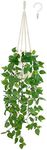 Mkono Fake Hanging Plant with Pot, Artificial Plants for Home Decor Indoor Macrame Plant Hanger with Faux Vines Hanging Planter Greenery for Bedroom Bathroom Kitchen Office Decor, Ivory (Pothos)