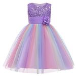 M MUNCASO Girls Princess Dress Sequin Tulle Flower Rainbow Round Collar Sleeveless Formal Dress Birthday Party Wedding Bridesmaid Girl Evening Dresses Toddler Baby Age for 3-9 Years